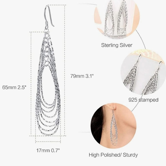 E20 NEW 925 Multi Teardrops  Shimmer Dangle Earrings - Picture 3 of 5